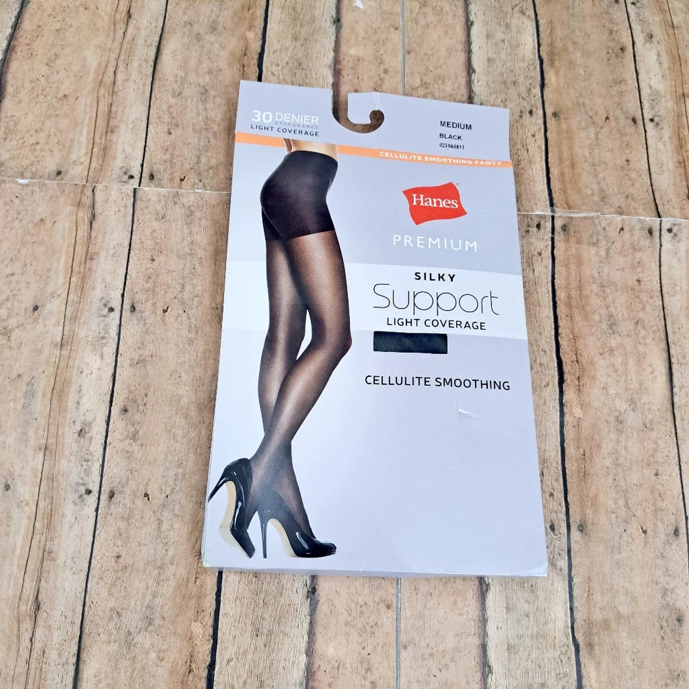 3 Pairs Hanes Premium Tights, Silky Support Cellulite Smoothing Panty Sz M